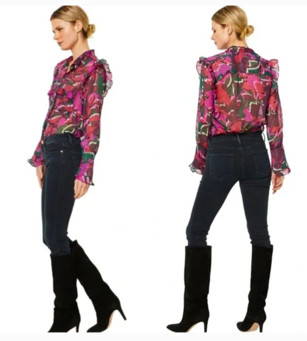 Misa Los Angeles Anita Holiday Sparkle Abstract Floral Top Pink Medium New